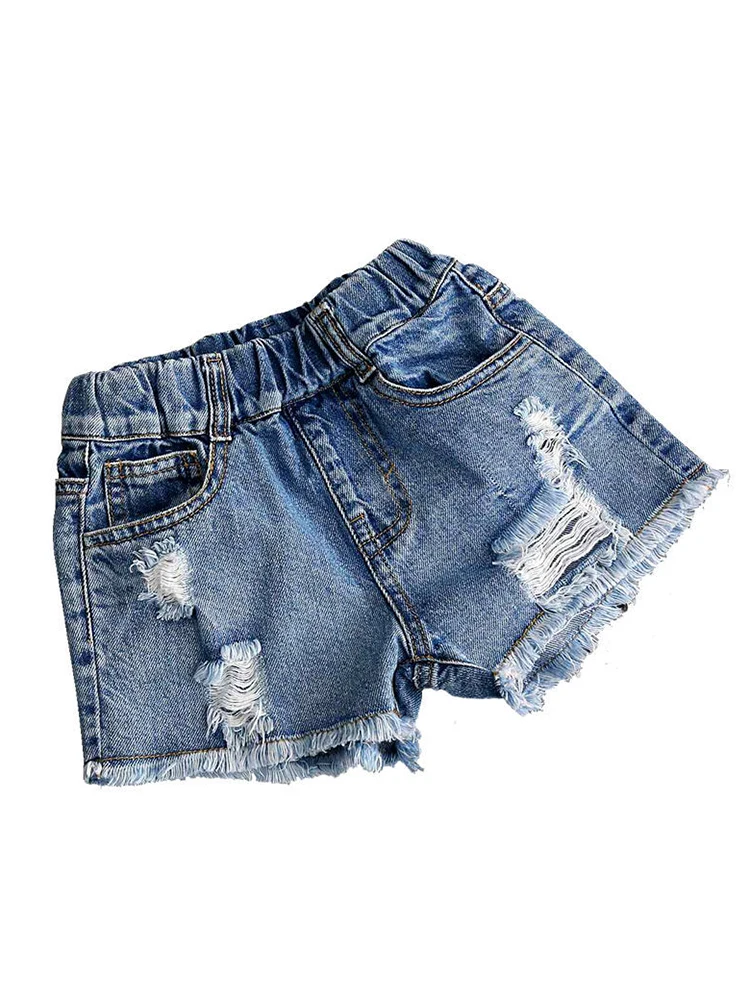 Girls Denim Shorts 2021 Summer Fashion Hole Stylish Cosume Pants Casual Children Jeans For 2-10 years Old Kids | Мать и ребенок