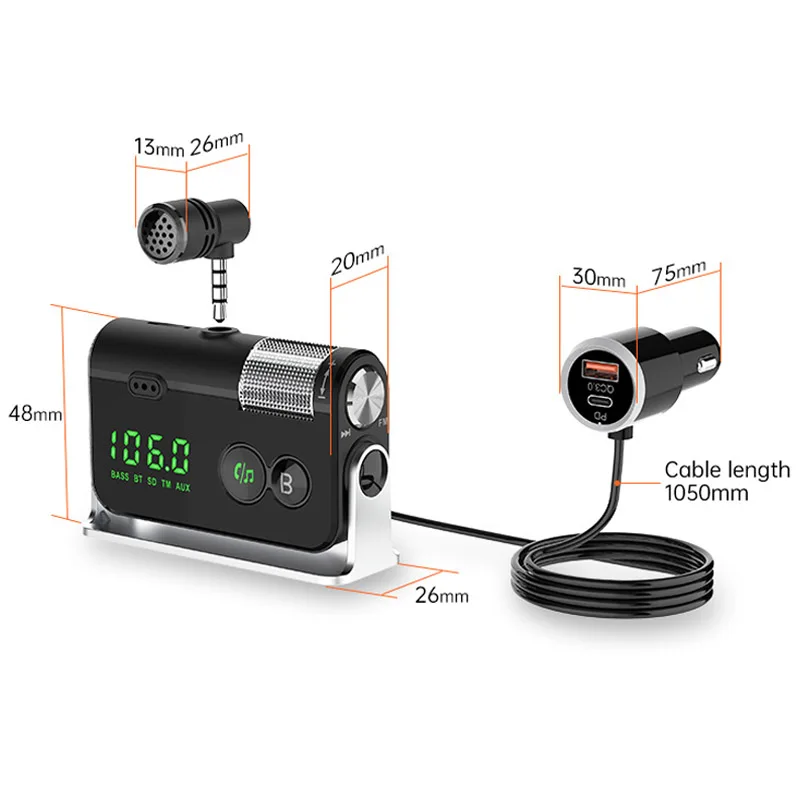 Автомобильный FM-передатчик Bluetooth 5 0 громкая связь AUX аудиоприемник mp3-плеер QC3.0 + PD