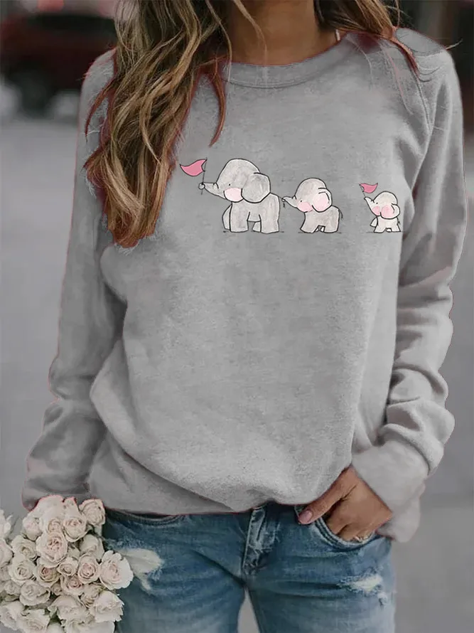 

Elephant Family Printed Hoodies Women Fleece Long Sleeve O Neck Loose Sweatshirt Girls Women Hoodie Pullovers Winter Autumn