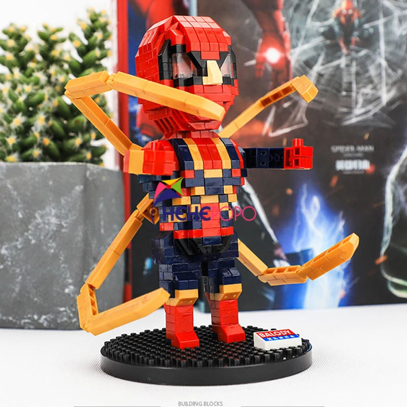 

585pcs 18100-8 Disney Block Marvel Action Figure Spiderman with New Suit Hero Mini Blocks Cartoon Building Toys Superhero Model