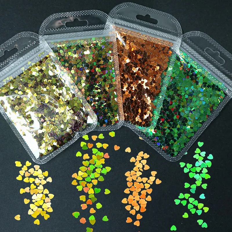 

4Colos Chameleon Nail Sequins Glitter Love Heart Flakes Dazzling Holographic Laser Heart Nail Sequins Manicure 3D Stickers 1bag*