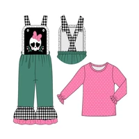 fashionable pure cotton baby girl suit pink polka dot long sleeve and army green embroidered childrens casual overalls