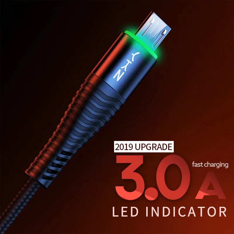 YKZ LED Micro USB кабель 3A для быстрой зарядки передачи и синхронизации данных шнур Samsung