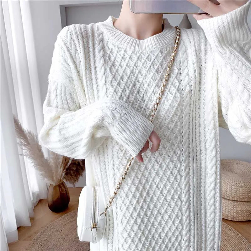 

One piece long sleeve dress Korea ladies elegant Sweater knitted dresses 2020 Autumn Winter Women Hedging dress long dress knitt