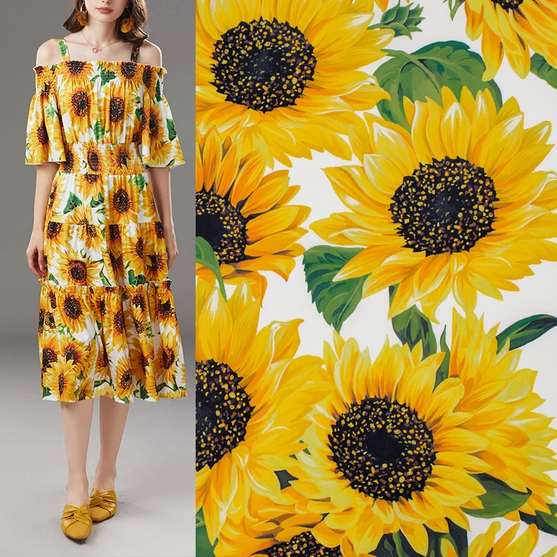 

The Sunflowers Digital Pure Cotton Fabric For Dress Tissus Au MÈTre Telas Por Metro Tissu Vestidos Ткань Для Шитья Tela Sewing