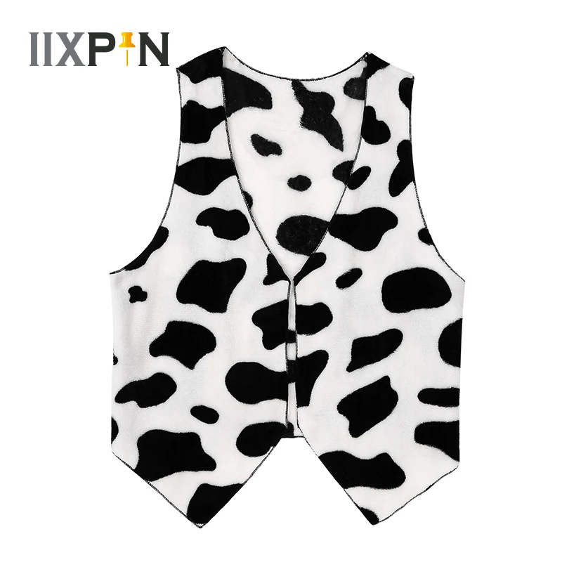 

Men Halloween Costume Fancy Dress Ball Costumes Sleeveless Vest Cow Printed Flannel Waistcoat Tops For Cosplay Party Carnival