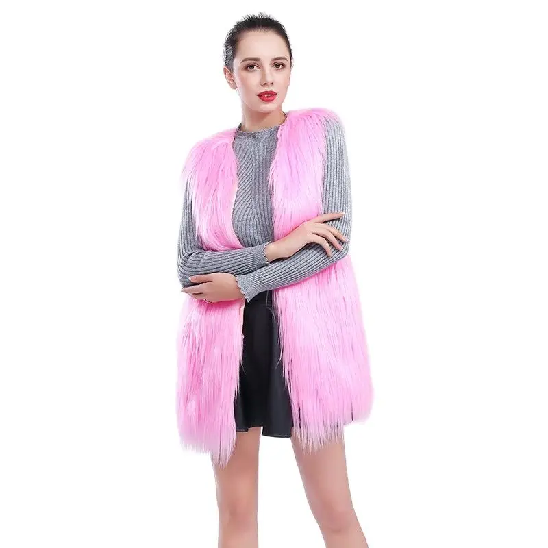 Long Faux Fur Vest Coat Autumn Winter Warm Faux Fur Jacket Coat Oversize Outerwear Ladies Female Fur Soft Fluffy jacket Women