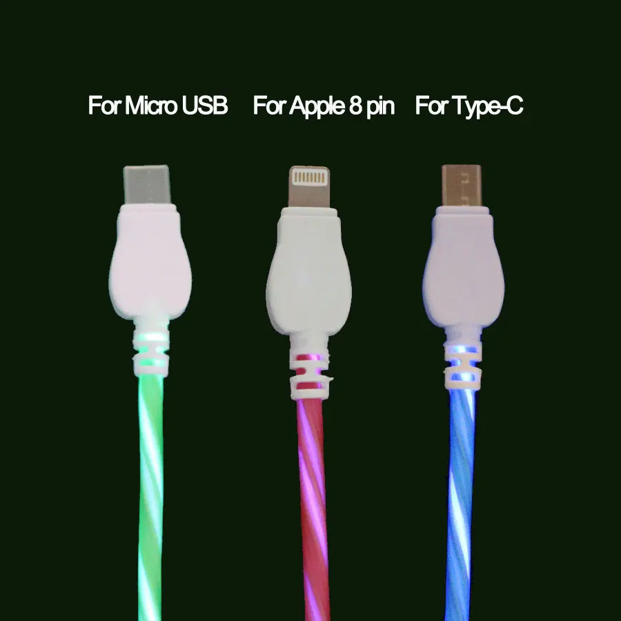 Светодиодный usb-кабель, светильник-вспышка, лампа для передачи данных, зарядное устройство для мобильного телефона для iPhone, samsung, Xiaomi, huawei, Android, кабель type-C 1 м