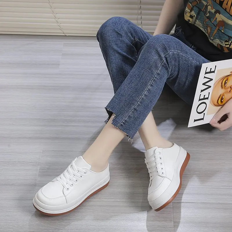 

Baotou Simple Women's Slippers Thick-soled Laces Fashion All-match Solid Color Casual Outer Wear Round-toe Women's Half Slippers