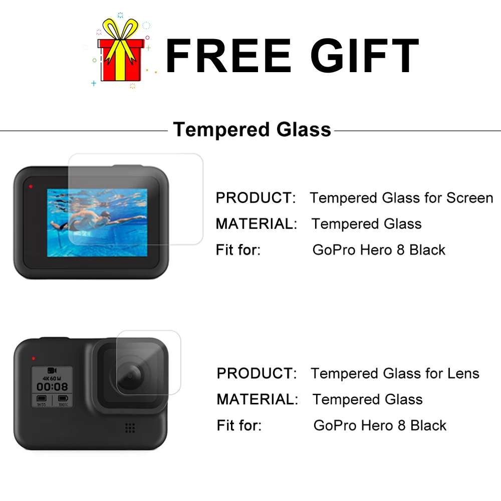 cnc aluminum case for gopro hero 8 black metal frame cage screen protector lens tempered glass for go pro 8 accessories free global shipping