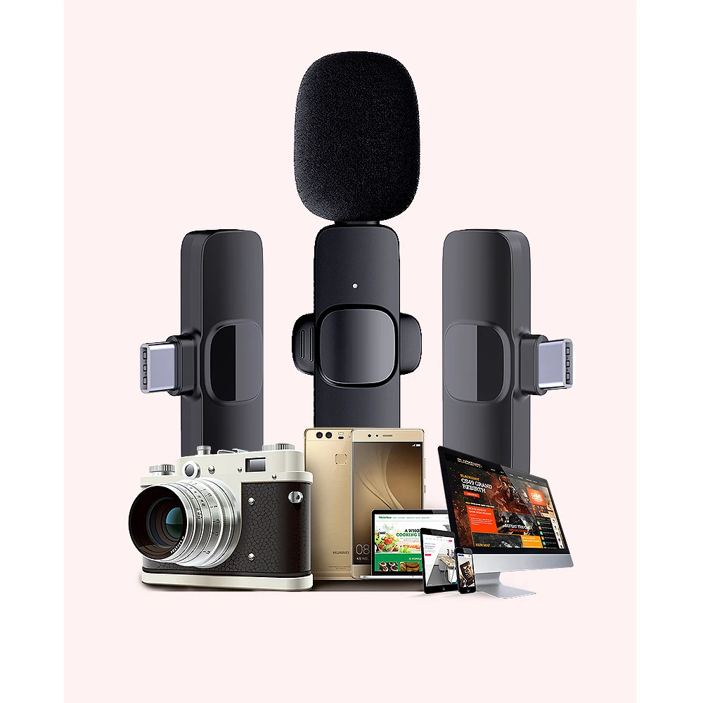 

Small Wireless Lavalier Microphone Portable Mini Mic for iPhone Android Phone Youtubers Facebook Live Broadcast Phone Microfonoe
