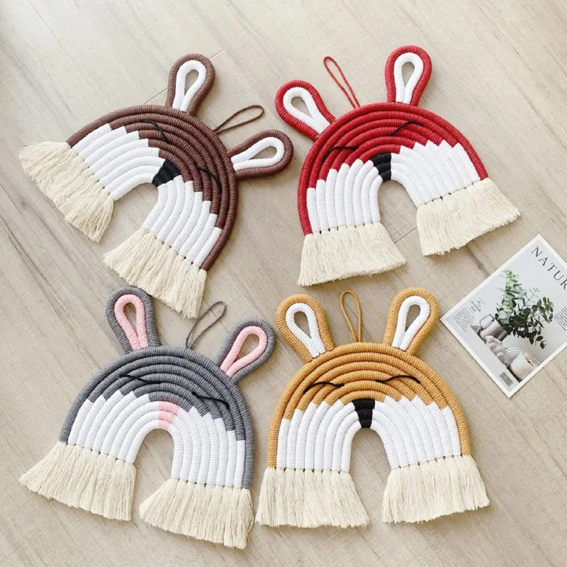 

Children Room Handmade Woven Cotton Rope Animal Hanging Decoration Rainbow Rabbit Hanging Decor