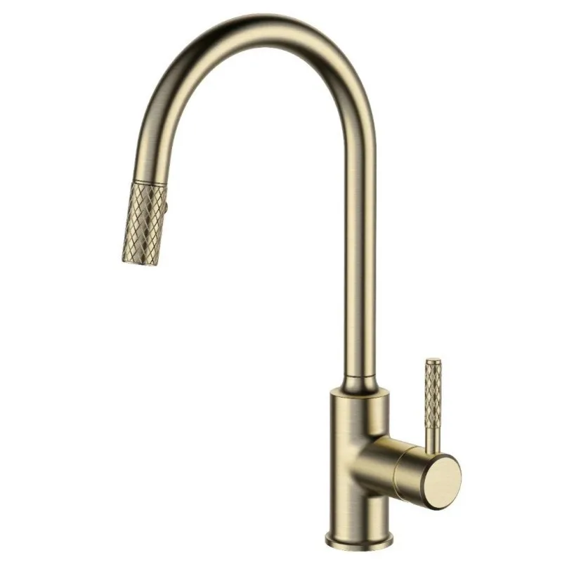 

Kitchen Faucet Brass Brushed gold Sink Mixer Tap Hot and Cold Pull Out Rotation Spray Nozzle Mixer Deck Mounted Single Handle