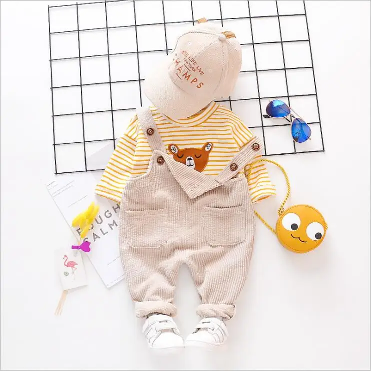 Осень 2020 комплекты одежды для малышей маленьких девочек Полосатое платье