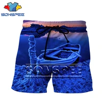 sonspee 3d men shorts sailboat ship fisherman moutains beach fashion casual travel swim sports run polyester spandex shorts