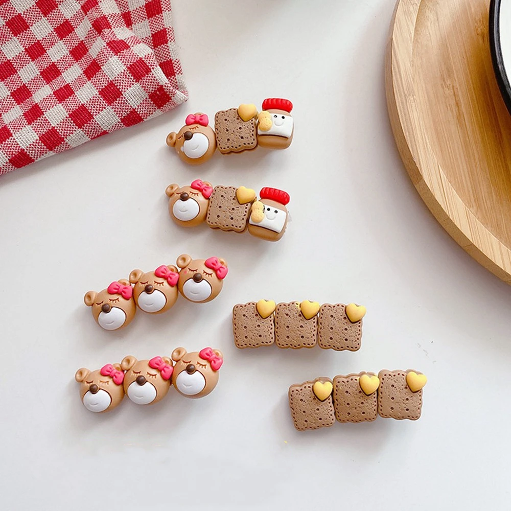 

New Girls Cute Cartoon Bear Biscuits Hairpins Kids Sweet Hair Decorate Side Hair Clip Barrette Headband Fashion Hair Accessories