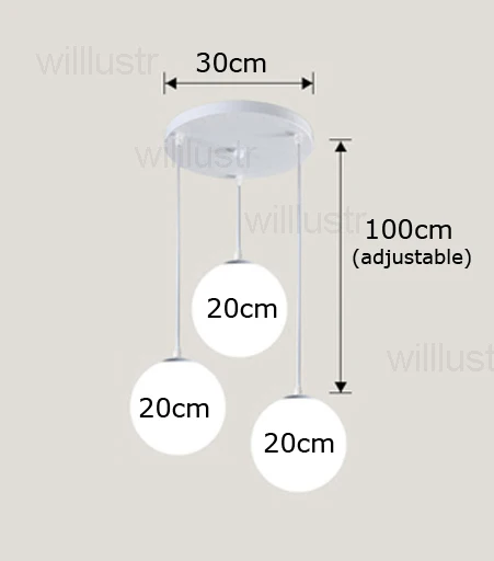 R20cm x 3 Подвеска в виде стеклянного шара, светильник, отель, офис, ресторан, кафе, спальня, столовая, молочно-белый шар, круглый подвесной светильник s - Цвет корпуса: R20cm x 3