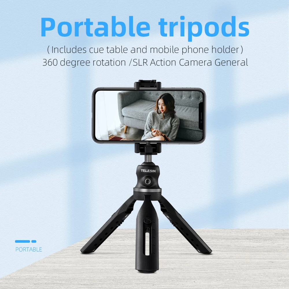 TELESIN Extendable Mini Tripod Phone Clip 360 Degree Ball Head With Cold Shoe Vlog for GoPro Camera iPhone Android DSLR | Электроника