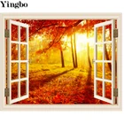 Алмазная вышивка, осень, лес, закат, полная круглая дрель, 5D алмазная картина, наборы, вышивка крестом, Алмазная мозаика, окна, Солнечный свет