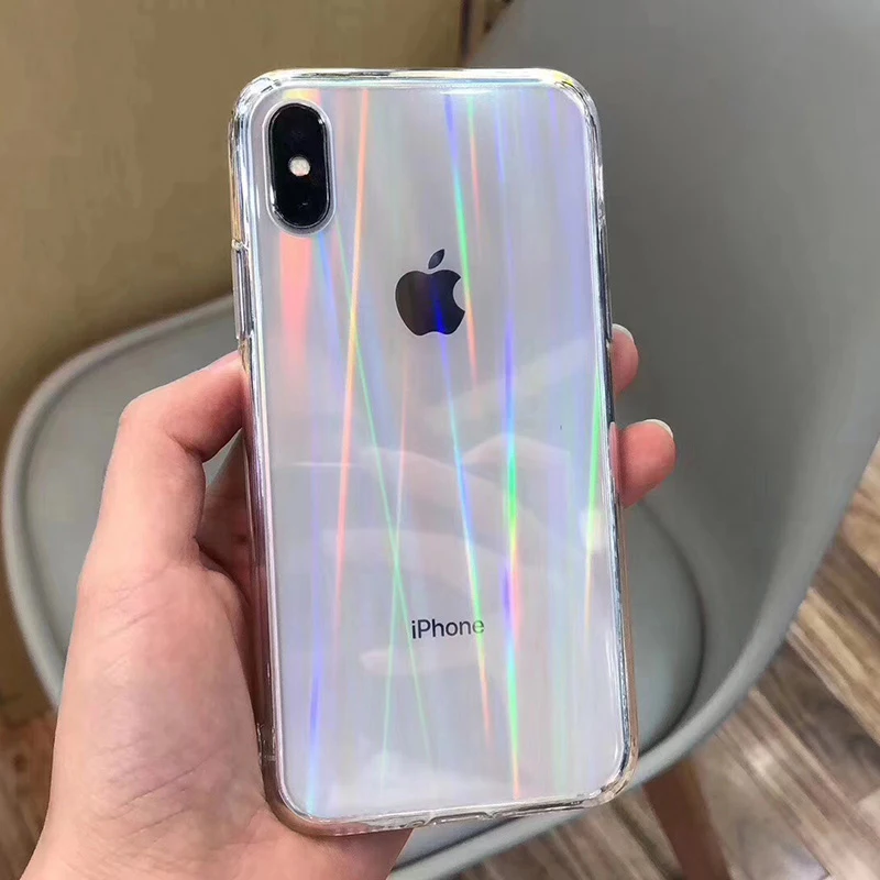 Чехол для телефона с лазерной радугой iPhone 12 Mini 11 Pro Max XR X XS 7 8 Plus мягкий чехол полным