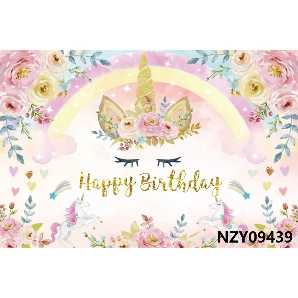 

Nitree Unicorn Backdrop Rainbow Flower Cloud Newborn Baby Shower Girl 1st Birthday Party Vinyl Photography Background Photophone