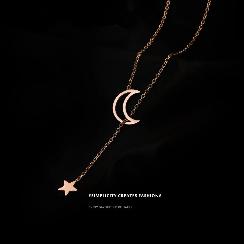 

TOSOKO Stainless Steel Jewelry Star Moon Necklace Clavicle Chain Star Moon Pendant Women Fashion Chain BSP315