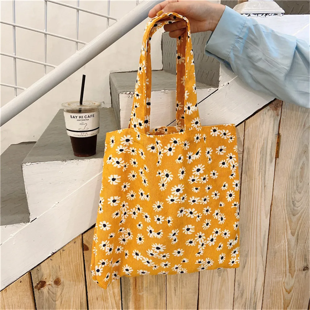 Вместительные сумки сумка-тоут Простой Цветочный вельветовый мешок на плечо для