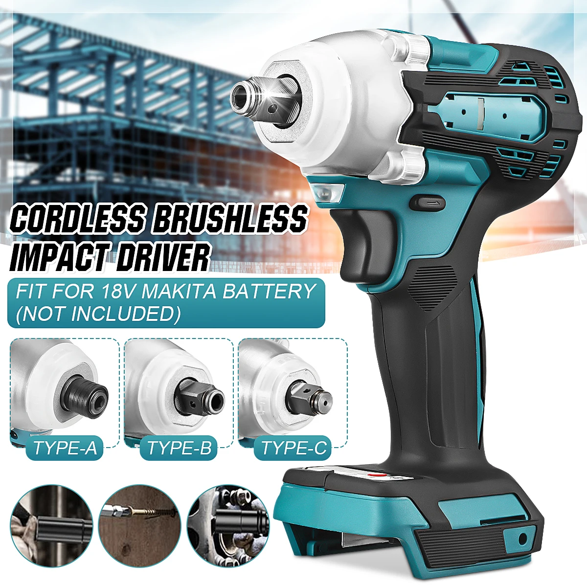 

18V 800N.m Cordless Electric Screwdriver Speed Brushless Impact Wrench Rechargable Drill Driver+ LED Light For Makita Battery