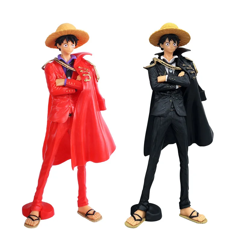 25CM One Piece Luffy Anime 20th Red Black Action Figure PVC Q Version Statue Collection Model Toys for Kids Figurine | Игрушки и хобби