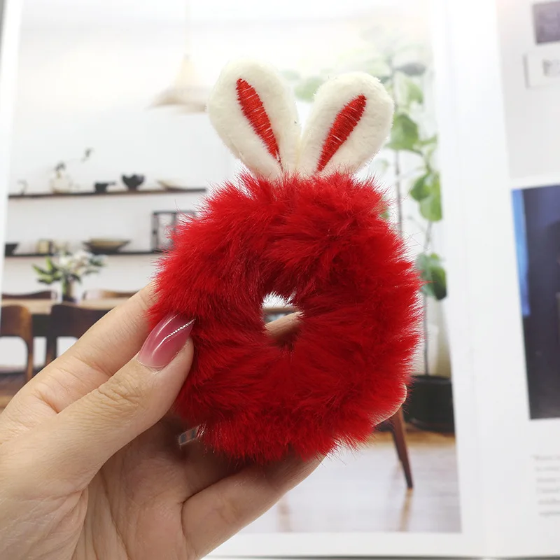 

Cute Furry Rabbit Ears Soft Elastic Hair Bands For Women Girls Ponytail Faux Fur Chirldren Hair Rope Scrunchie Hair Accessories
