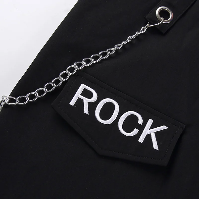 Женские брюки-карго TCJULY черные повседневные с надписью Rock Mores и высокой талией