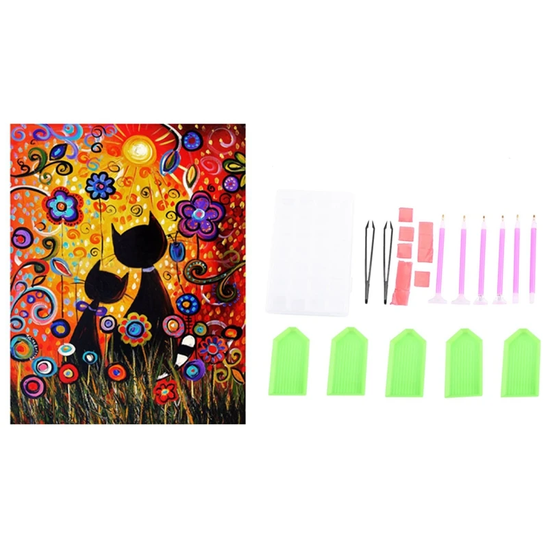 

Набор для алмазной живописи «сделай сам», набор из 24 предметов для вышивки крестиком с 5D алмазной мозаикой, стразы с цветами и кошками