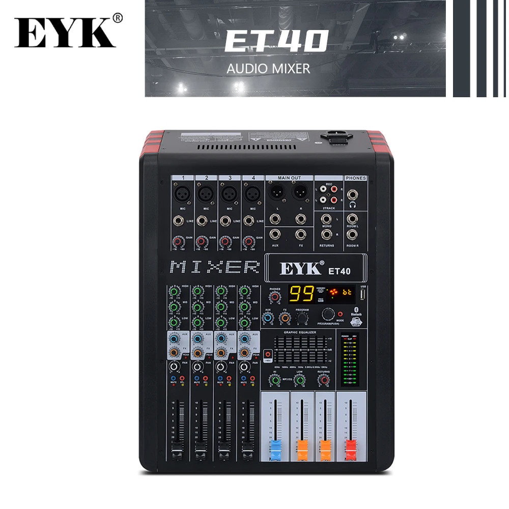 EYK ET40 4 Каналы профессиональный звуковой микшер dj Studio 7 полосный 99DSP USB Bluebooth Запись