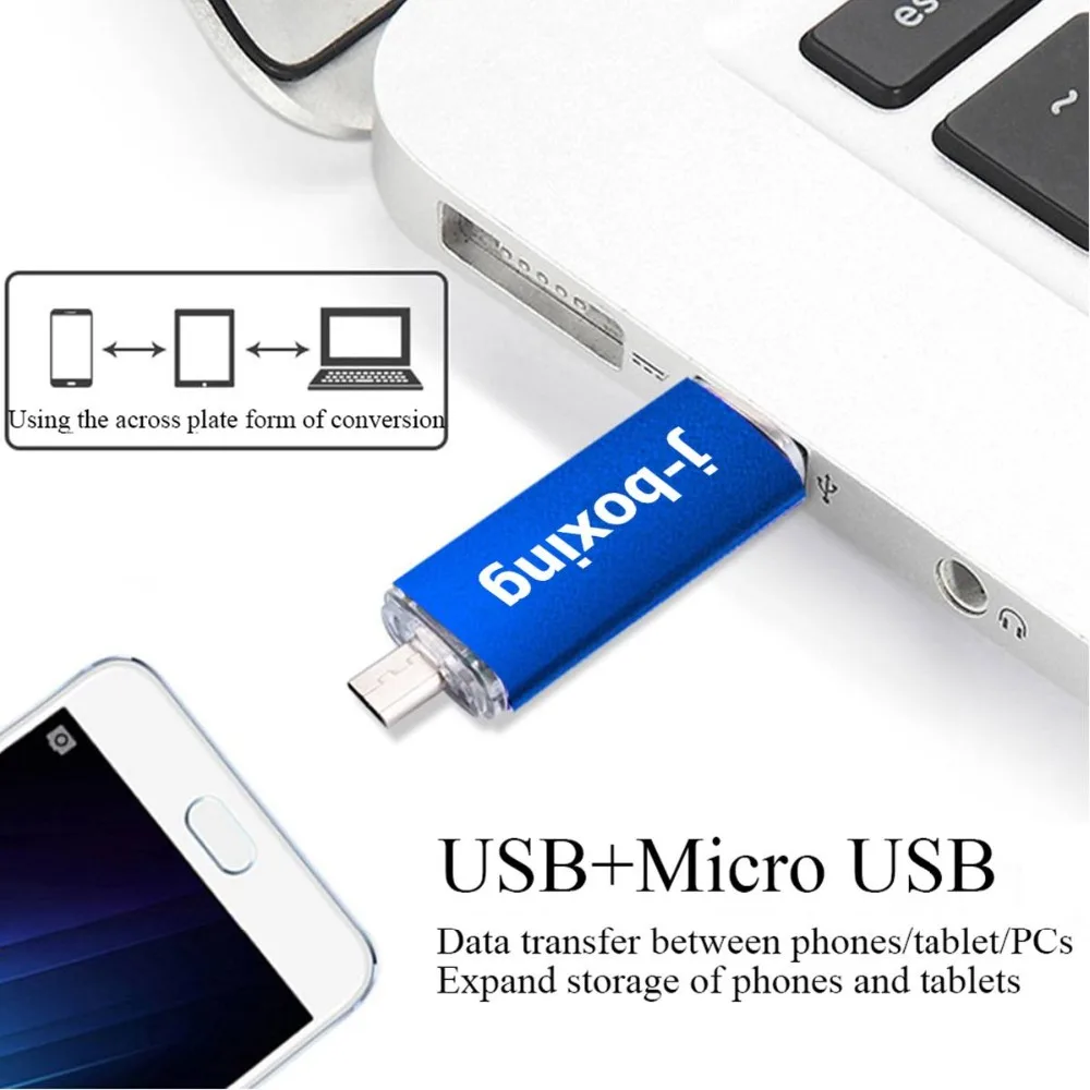 J-boxing OTG Micro USB флэш-накопитель 16 Гб флешки двойной порт USB 2,0 карта памяти для Android смартфон ПК Macbook планшет синий