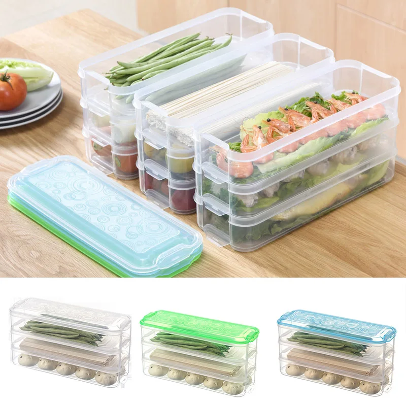 

Hot Sale Refrigerator Organizer Bins 3 Layer Egg Container Food Storage Containers with Lids Kitchen Accessories Storage Boxes
