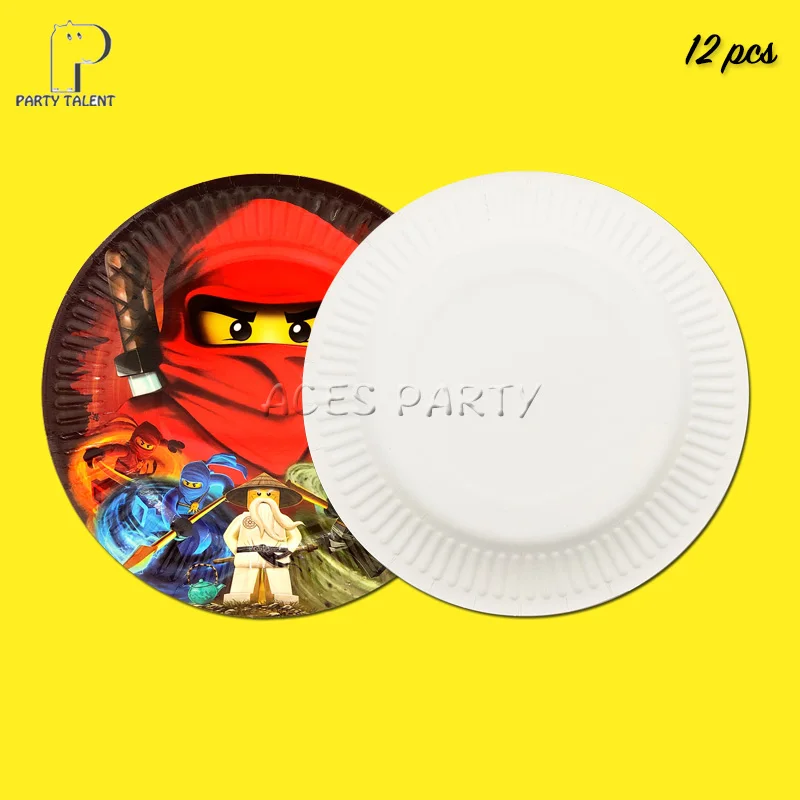 12pcs plates Мальчики Дети Ninjagoing тема посуда для вечеринки в честь Дня Рождения шар конфеты коробка флаг тарелка чашка соломы кисточкой вечерние принадлежности - Цвет: 12pcs plates