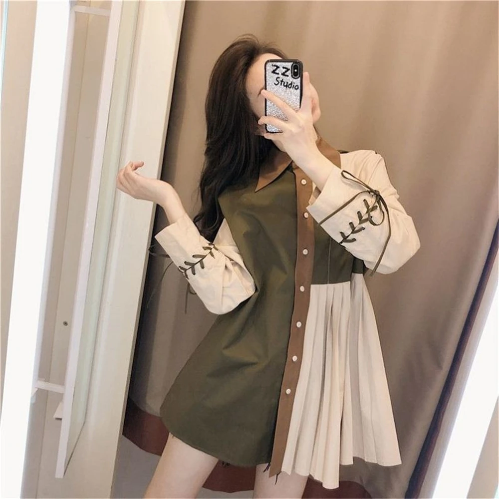 Vintage Dress Clothes Jacket T-Shirts Blouses Shirt Woman Shacket Women Checkered Bow Tie Women's Long Sleeve Top Collared