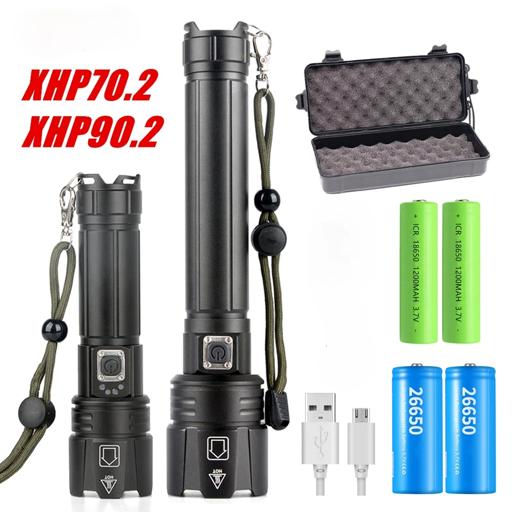 Супер XHP90.2 мощная светодиодная вспышка светильник 26650 Перезаряжаемые