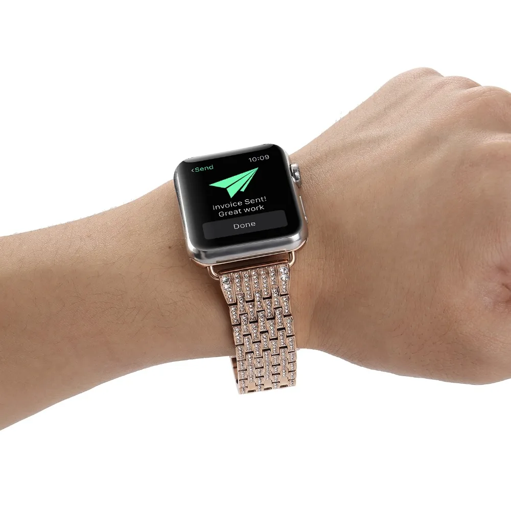 Нержавеющая сталь Алмазный кристалл для Apple Watch 5 4 3 2 1 42 38 мм металлический блестящий браслет iwatch 1 2 3 4