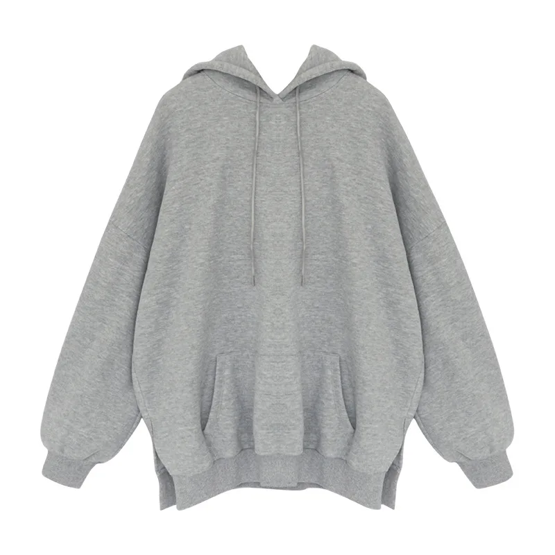 Зимние женские толстовки с капюшоном новым принтом серого цвета повседневные