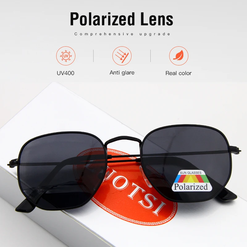 Мужские солнцезащитные очки с поляризацией синие шестигранной оправой