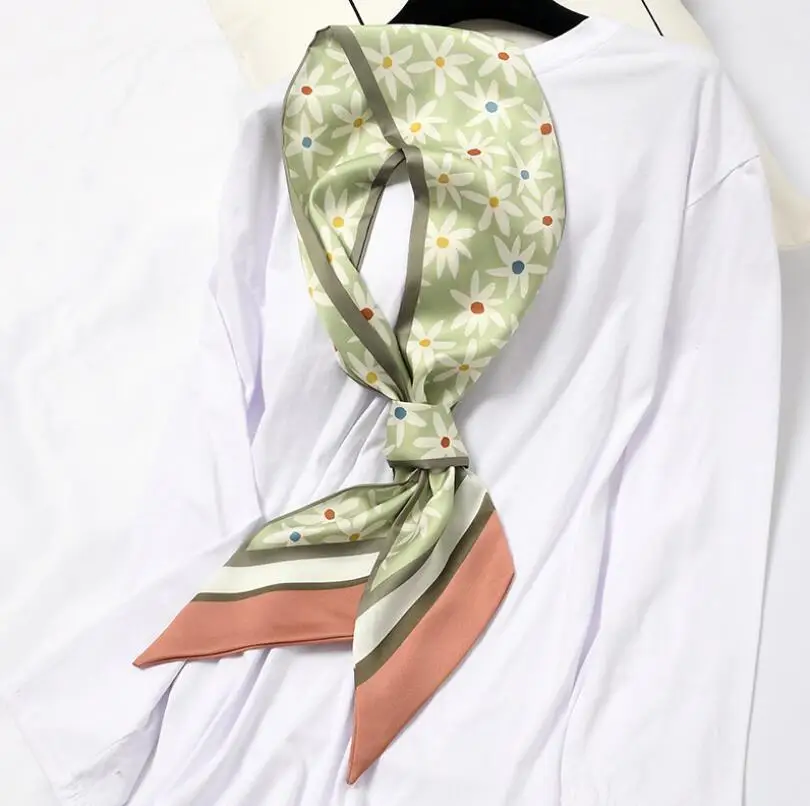 

2021 Skinny Women Silk Scarf Summer New Flowers Print Neckerchief Ties Foulard Femme Luxury Long Hair Ribbon Headscarf Wraps