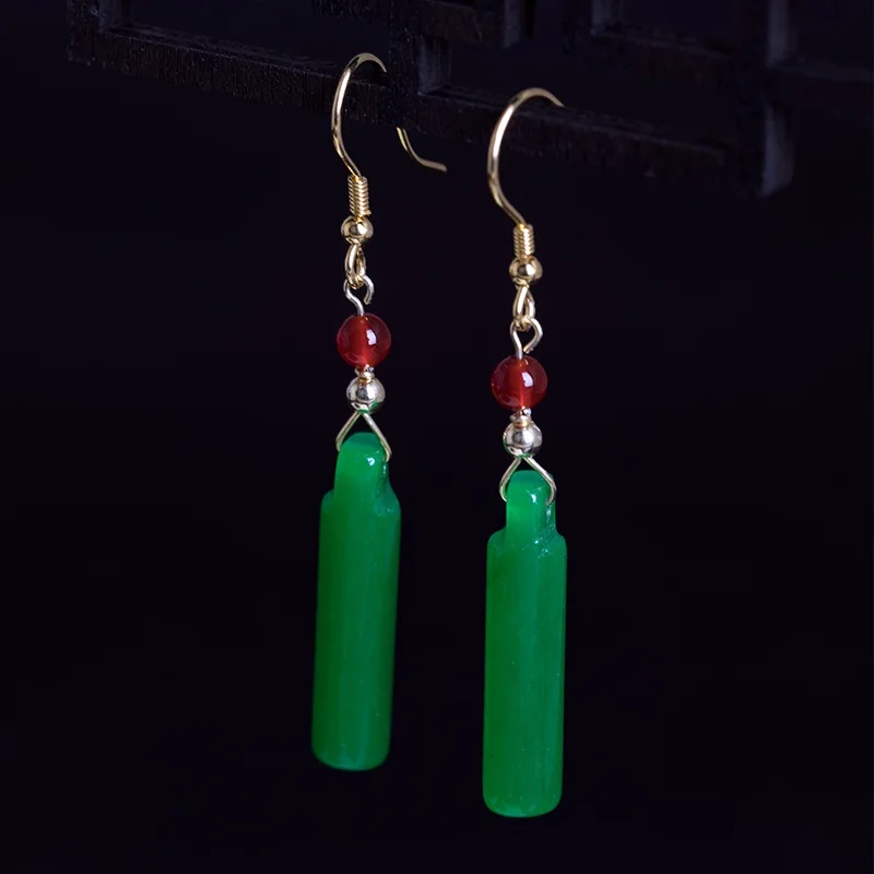 Серьги-Крючки из стерлингового серебра 925 пробы с натуральным нефритовым камнем