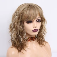 amir synthetic blonde curly wigs with bangs black wave bob wig%c2%a0for women shoulder length hair wigs cosplay