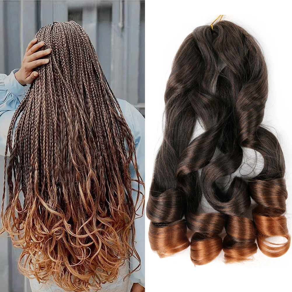 

22inch Loose Wave Spiral Curl Braid Synthetic Hair Ombre Pre Stretched Crochet Braiding Hair For Women Extensions French Curls