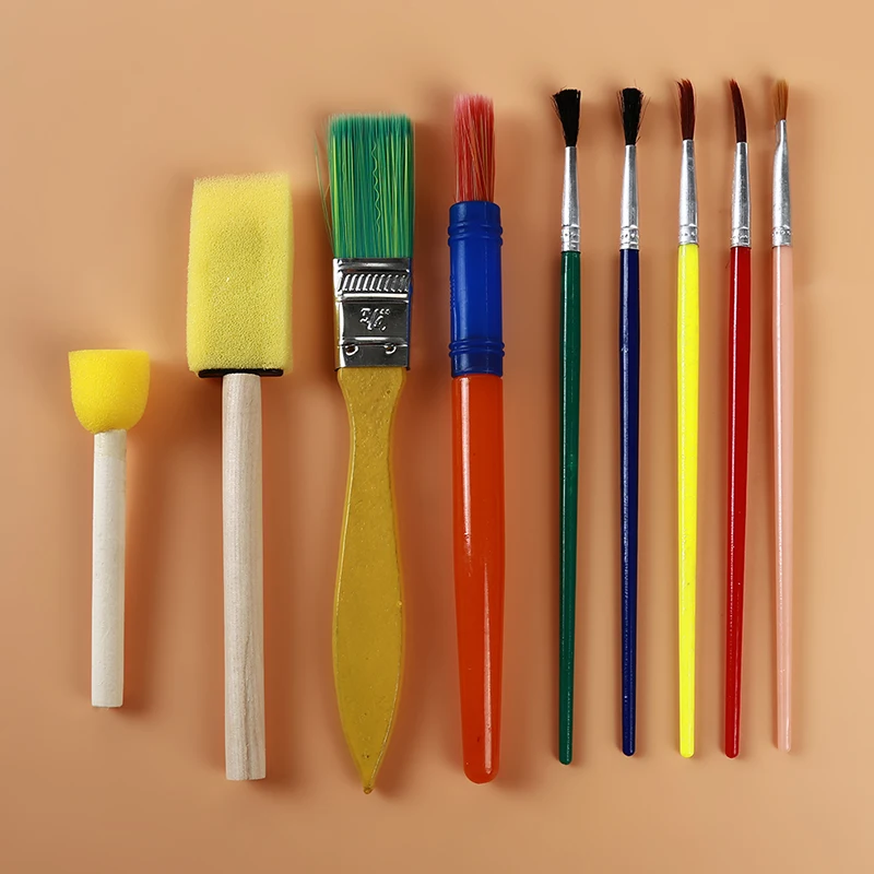 

9Pcs/Set Paint Brushes Set Stationery Gift Children's Graffiti Painting Sponge Brush Nylon Pens School Art Supplies Set For Kids