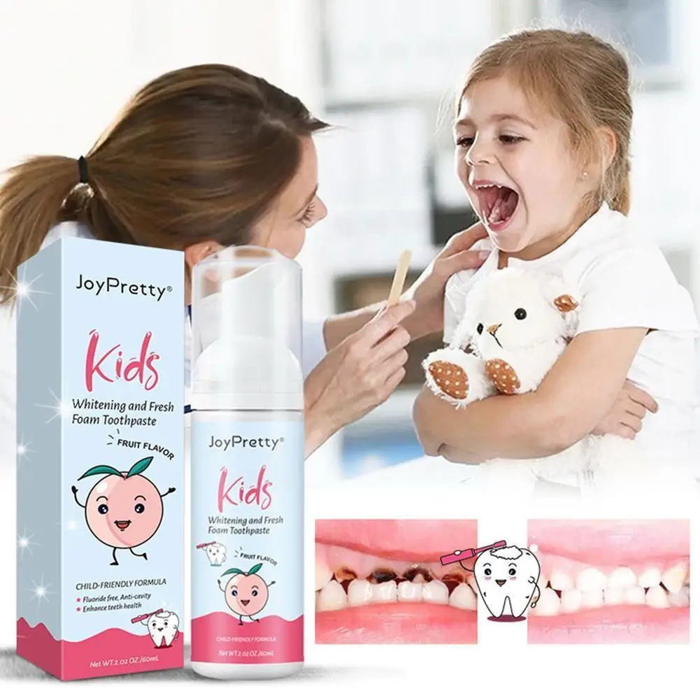 

Kids Toothpaste Peach Flavor Teeth Stains Removal Foam Toothpaste Whitening Mousse Reduce Bad Breath for Kids Children G7E4