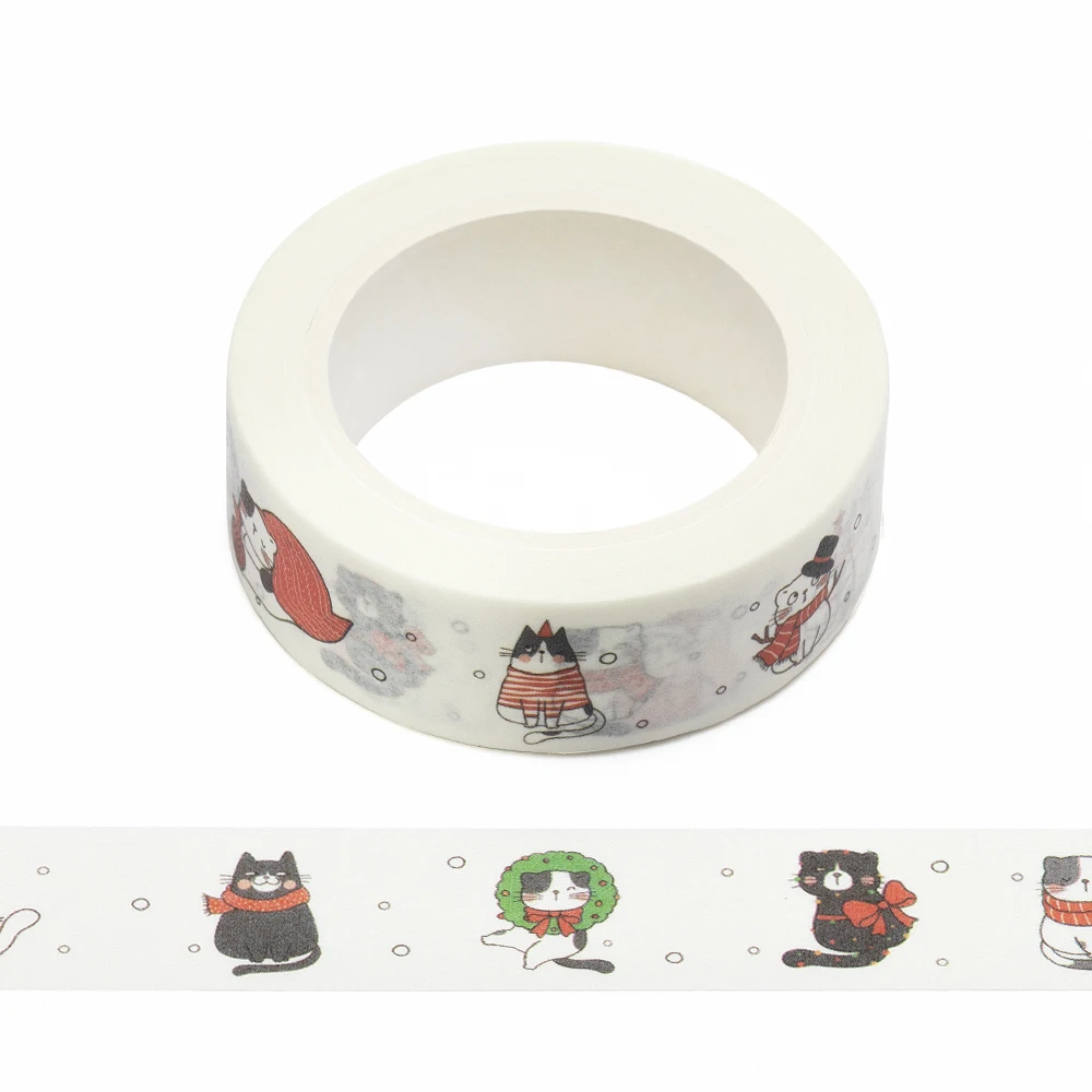 

NEW 1PC 15mm x 10m Cute Cat Christmas New Year Doodle Cartoon Washi Tape Scrapbook Paper Masking Adhesive Washi Tape