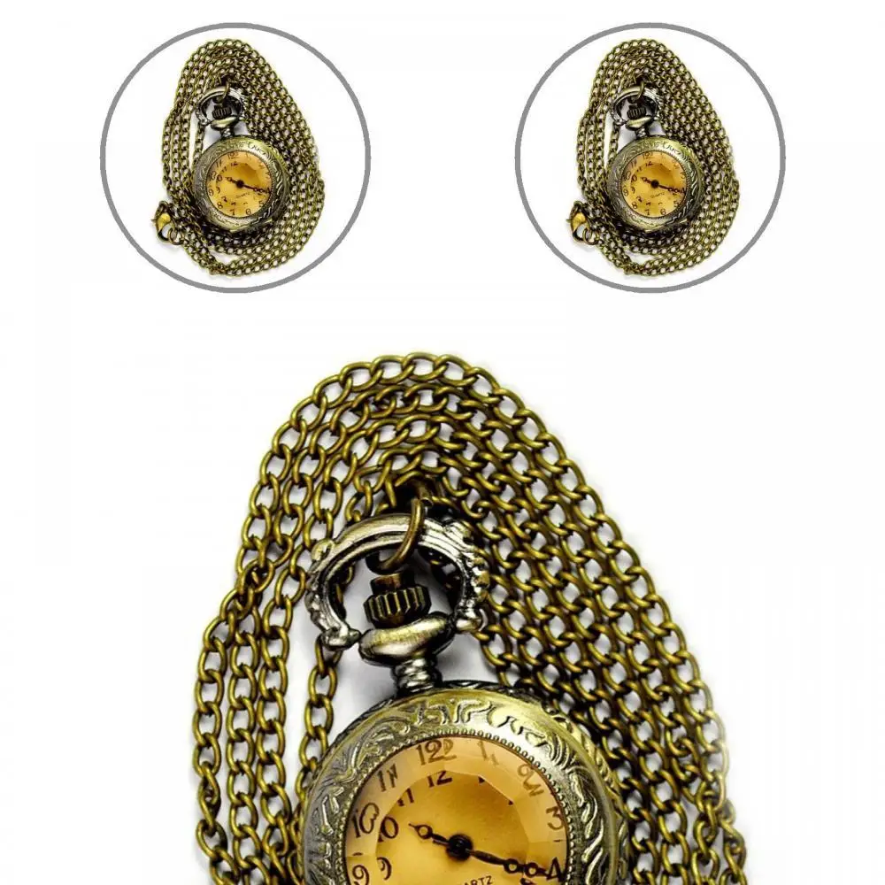 

Vintage Engraved Arabic Number Quartz Pocket Watch with Chain Birthday Gift