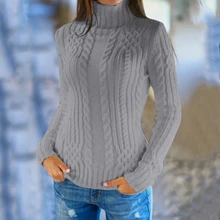 Pulls tricotés à manches longues et col roulé pour femmes, gris uni, mode automne hiver 2020